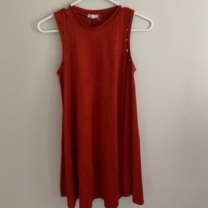 Faux Suede Red Mock Neck Dress